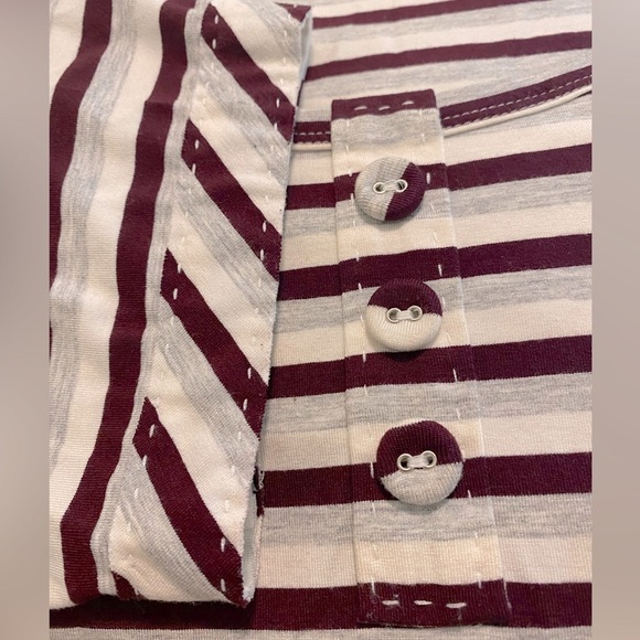 ST. JOHN Yellow Tag Burgundy Gray Cream Striped Short Sleeve Top Size Large - Picture 8 of 12